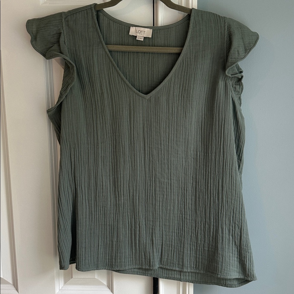 LOFT Textured Olive V-Neck Top